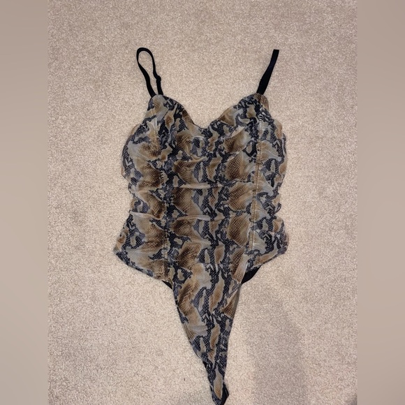 Snakeskin Ruched Bodysuit - Picture 1 of 3